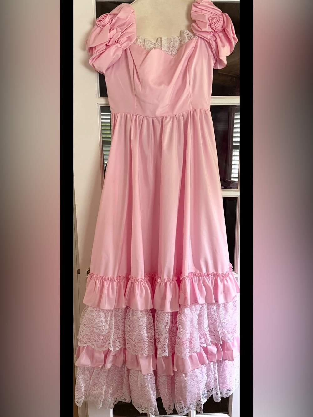 Pink Ruffled Lace Hem Maxi Dress